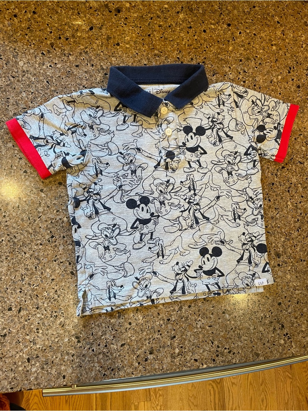 GAP Boys' Gray Mickey & Friends Polo with Navy Collar and Red Trim
